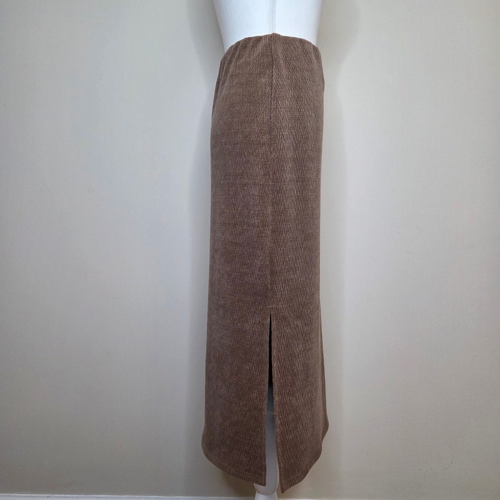 Sadie‎ & Sage Taupe Textured Knit Midi Skirt Side Slit Brown Small - Picture 3 of 6